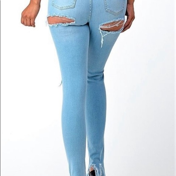 Distressed Denim With Ripped Bell Bottoms - Picture 6 of 8